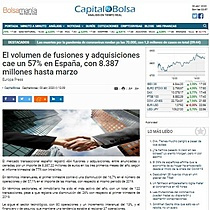 El volumen de fusiones y adquisiciones cae un 57% en Espaa, con 8.387 millones hasta marzo